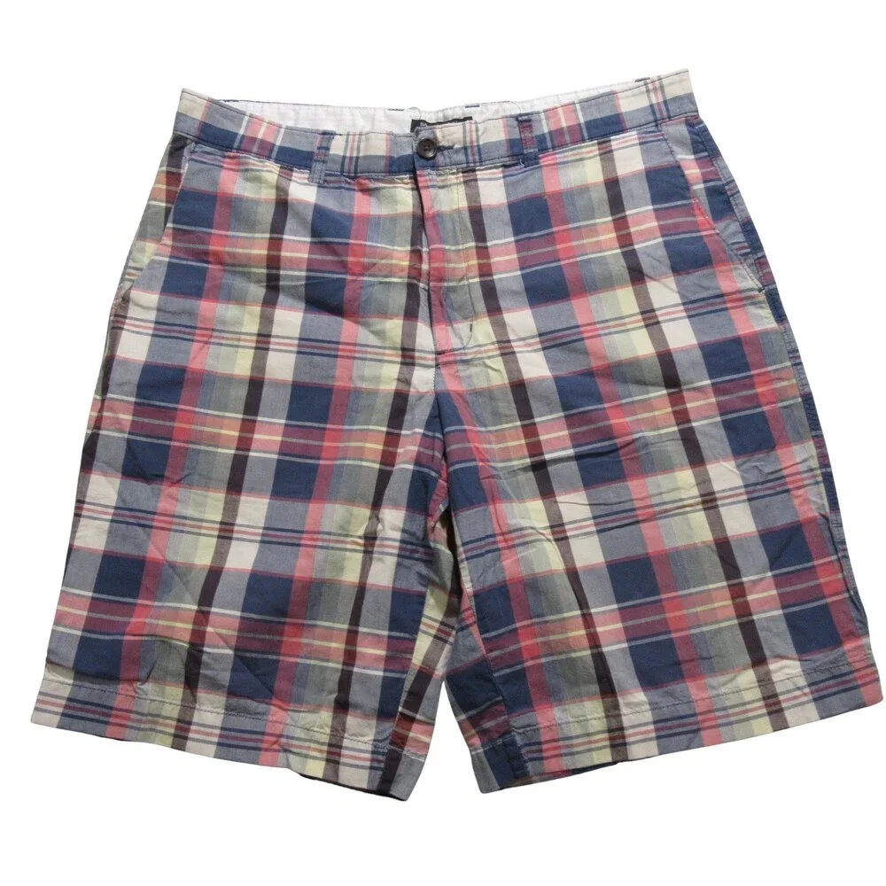 Banana Republic Mens Shorts 34 x 10 Multicolored Plaid Madras 100% Cotton Pocket